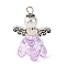 Glass Pendants, Angel, with Alloy Beads and 304 Stainless Steel Loop, Plum, 33x23.5x11.5mm, Hole: 3mm