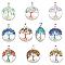 10Pcs 10 Style Mixed Gemstone Pendants, with  Platinum Eco-Friendly Alloy Findings and Glass & Brass & Shell inside, Cadmium Free & Lead Free, Flat Round with Tree of Life, 37x33x5mm, Hole: 3.5x5.5mm, 1pc/style