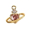 Brass Charms, with Cubic Zirconia, Heart, Real 18K Gold Plated, 11x12.5x5mm, Hole: 1.4mm
