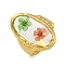 Brass Adjustable Rings for Women, Cadmium Free & Lead Free, with Epoxy Resin & Dried Flower inside, Real 18K Gold Plated, Oval, 26.5mm, Inner Diameter: 17mm