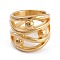 Ion Plating(IP) Unisex 304 Stainless Steel Finger Rings, Hollow, Cross with Round Shape, Golden, Size 6~9, 13.5~19.5mm, Inner Diameter: 16.5~18.9mm