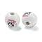 Natural Wood European Beads, Large Hole Beads, Round with Cow Pattern, White, 16mm, Hole: 4mm
