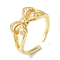 Bowknot Brass Micro Pave Clear Cubic Zirconia Open Cuff Rings for Women, Real 18K Gold Plated, Bowknot: 8.5x14.5mm, Adjustable