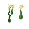 Golden 316 Stainless Steel Twist Teardrop Asymmetrical Earrings with Enamel, Stud Earrings, Green, 37.5~38x14mm, 27x7.5mm, Pin: 0.6mm