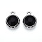 K5 Glass Pendants, Flat Round, Faceted, with Alloy Findings, Platinum, Black, 17~17.7x14x5.2~6mm, Hole: 2mm