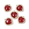 Dyed Natural White Jade Faceted Heart Pendants, Rack Plating Brass Micro Pave Clear Cubic Zirconia Charms, Golden, Rack Plating, Crimson, 24x21x7mm, Hole: 1.5mm
