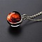 Luminous Round Alloy with Glass Planet Pendant Necklaces, Platinum, Orange Red, 19.69 inch(50cm)