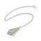 Natural Green Aventurine Cone Pointed Dowsing Pendulums, with Silver Plated Iron Curb Chains, Faceted, 210~215mm