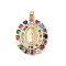 Brass Cubic Zirconia Pendants, Long-Lasting Plated, Oval with Holy Virgin Charms, Golden, Colorful, 31x26x5mm, Hole: 6x3mm