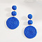Flat Round Alloy Raffia Dangle Stud Earrings, Medium Blue, 75x45mm