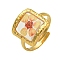 Brass Adjustable Rings for Women, Cadmium Free & Lead Free, with Epoxy Resin & Dried Flower inside, Real 18K Gold Plated, Square, 15mm, Inner Diameter: 17mm