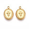 304 Stainless Steel Charms, Ion Plating(IP), Oval with Cross Charm, Real 18K Gold Plated, 15x10.5x2mm, Hole: 1.5~1.6mm