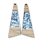 Wooden Pendants, Resin and Gold Foil, Triangle, Deep Sky Blue, 57x19x4mm, Hole: 2mm