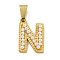 Ion Plating(IP) 304 Stainless Steel Pendants, with ABS Imitation Pearl, Letter N, 17x12x3mm, Hole: 6x3mm