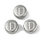 Anti-Tarnish 304 Stainless Steel Beads, Flat Round with Letter, Stainless Steel Color, Letter D, 7x3.8mm, Hole: 1.8mm