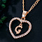 Alloy Crystal Rhinestone Heart with Initial Pendant Necklaces, Rose Gold, Letter G, 16.93 inch(43cm)