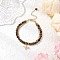 Natural Tiger Eye Round Beads Multi-strand Bracelets, Brass Bees Charm Bracelets for Women, 7-5/8 inch(19.5cm)
