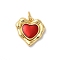 Rack Plating Brass Enamel Pendants, with Jump Ring, Long-Lasting Plated, Cadmium Free & Lead Free, Heart Charm, Real 18K Gold Plated, Red, 18x15x3mm, Hole: 3mm