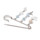 Natural Mixed Gemstone & Butterfly Charms Safety Pin Brooch JEWB-BR00101-3