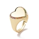 Colorful Cubic Zirconia Heart Adjustable Ring RJEW-P034-11G-1