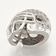 真鍮マイクロペーブキュービックジルコニアフットボールヘルメットビーズ  透明  プラチナ  13.5x10.5x10mm  穴：2mm ZIRC-S061-52P-3