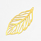 フィリグリー葉の鉄の大きなペンダント  ゴールドカラー  65x29x0.5mm  穴：1.5mm IFIN-D068-22-2
