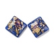 クリア樹脂カボション  花と金/銀箔付き  正方形  スチールブルー  16x16x6mm X-CRES-P019-05C-2
