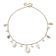 Collar babero con dijes de perlas de vidrio y concha en espiral natural NJEW-JN04591-4
