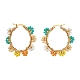 Boucles d'oreilles créoles huggie couronne de perles de verre pour femmes EJEW-TA00030-3
