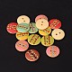 2-Hole Flat Round with Rhombus Printed Wooden Sewing Buttons BUTT-M012-27-1