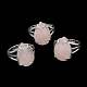 Anneaux réglables en forme de larme de quartz rose naturel RJEW-K241-03P-14-5