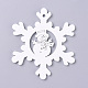 天然ポプラ材の大きなペンダント  スプレー塗装  クリスマスのために  雪だるまを持つ雪片  ホワイト  69.5x60.5x2.5mm  穴：2.5mm WOOD-D010-01B-1