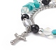 Bracelet en perles de pierres naturelles et synthétiques avec breloque croix BJEW-TA00184-03-2