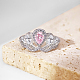 Anillo de dedo hueco de circonita cúbica rosa de plata de ley chapada en rodio para mujer RJEW-F150-07B-P-2
