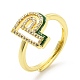 Mixed Color Enamel Initial Letter Adjustable Ring with Clear Cubic Zirconia RJEW-P045-01G-P-4