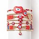7 pièces 7 style mauvais œil au chalumeau et graine de verre et bracelets extensibles en laiton perlé ensemble pour les femmes BJEW-JB09249-01-1
