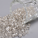 6/0 стакан бисер, серебряная линия круглое отверстие, круглые, белые, 4 мм, отверстие : 1.5 мм, Около 1000 шт / 100 г