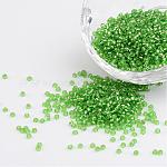 11/0 Grade A Transparent Glass Seed Beads, Silver Lined Round Hole, Round, Lime Green, 2x1.5mm, Hole: 0.3mm, about 3000pcs/50g