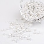6/0 opaco granos de semillas de vidrio redondas de colores brillantes, blanco, tamaño: aproximamente 4 mm de diámetro, agujero: 1.5 mm, aproximamente 495 unidades / 50 g