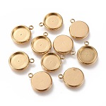 Ion Plating(IP) 304 Stainless Steel Pendant Cabochon Settings, Flat Round, Golden, Tray: 10mm, 15x12x3mm, Hole: 1.8mm