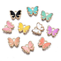Charms del esmalte de la aleación, mariposa, la luz de oro, color mezclado, 10.5x13x3mm, agujero: 2 mm