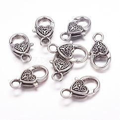 Broches de estilo tibetano garra de langosta corazón, sin plomo y cadmio, plata antigua, 26.5x14x6mm, agujero: 4 mm