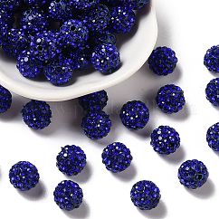 Perles de boule pavé disco , Perles de strass en argile polymère, Grade a, ronde, saphir, strass: pp13 (1.9~2mm), 6 rangs de strass, 10mm, Trou: 1.5mm