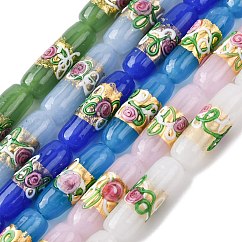 Handgemachte Glasperlen Folie, Säule mit Rosenblüte, Mischfarbe, 29~30x10~10.5 mm, Bohrung: 1.4 mm