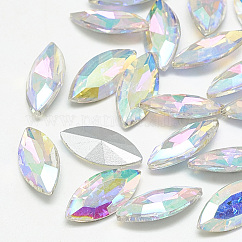 Cabochons en verre avec strass de dos avec point, dos plaqué, facette, oeil de cheval, cristal ab, 15x7x4mm