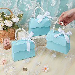 Складные бумажные свадебные конфетницы с круглой ручкой из белого искусственного жемчуга и лентой&nbsp;CON-WH0123-16