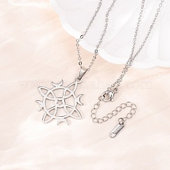 Collana con ciondolo a catena a maglie sottili in acciaio inossidabile 304 con simbolo sole e luna intagliato&nbsp;NJEW-K308-07P