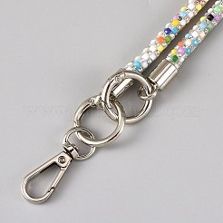 樹脂ラインストーン携帯ストラップ  合金回転式ナスカン付き  プラチナ  カラフル  1270x6.5mm&nbsp;AJEW-JOY0001-19A