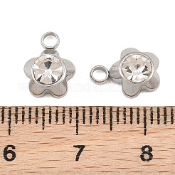 201ステンレススチールラインストーンペンダント  花のチャーム  ステンレス鋼色  クリスタル  10x7.5x4mm  穴：2mm&nbsp;RB-CBABFDA-14P-01