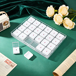 24グリッド透明アクリルルースダイヤモンドパッケージオーガナイザーボックス  スポンジ入りの四角い透明窓付き宝石ケースセット  ホワイト  31.7x22.3x2.25cm  小箱：4.35x4.1x1.6cm&nbsp;CON-WH0085-207A